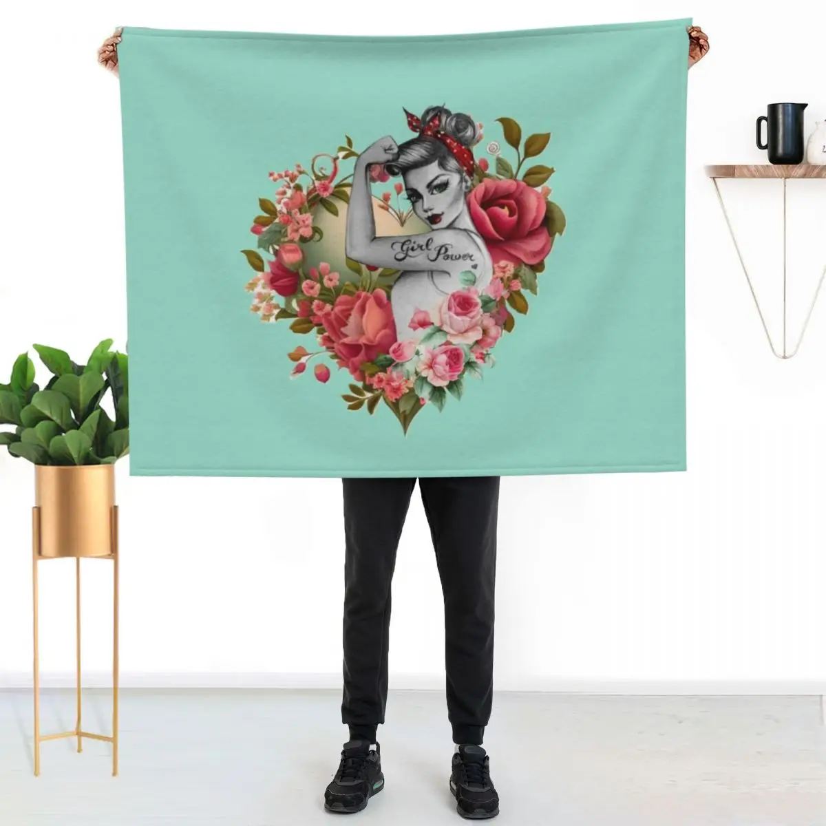Girl Power by Anne Cha Modern Rosie the Riveter Throw Blanket Soft Cozy Blanket for Pet Kids Adults