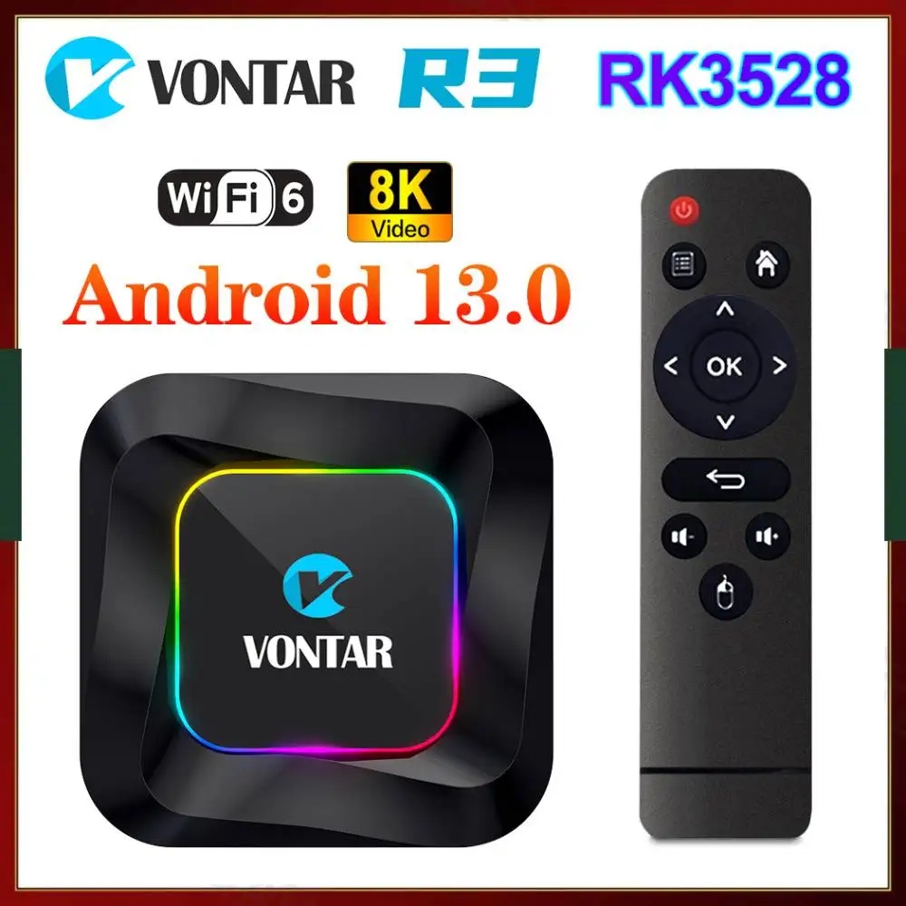 

VONTAR R3 Set Top Box 4K Media Player RGB Light Android 13 TV Box RK3528 Android 13.0 TVBOX QuadCore 8K Video HDR10+ BT5.0 Wifi6