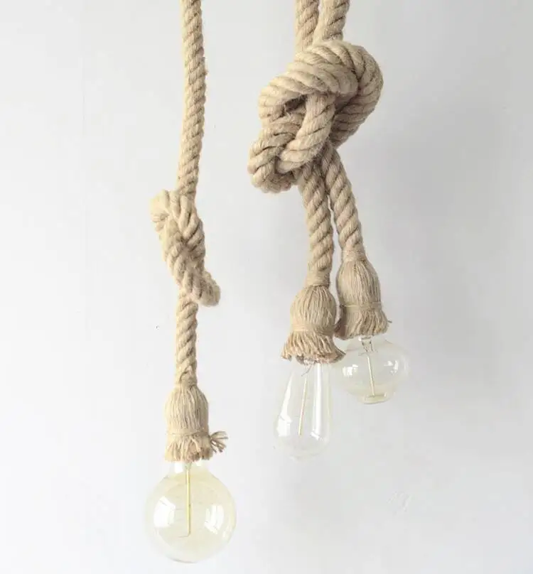 Hemp Rope Pendant Light For Restaurant, Coffee Bar, Clothing Store, Creative Personality, Nostalgic Industrial Style Lighting