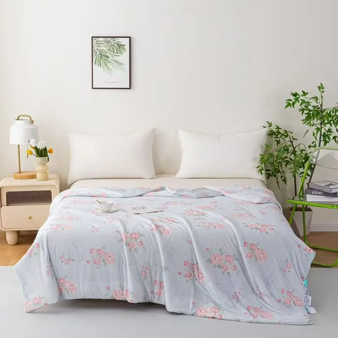 ir conditioning for cooling, light and thin bedding with floral patterns