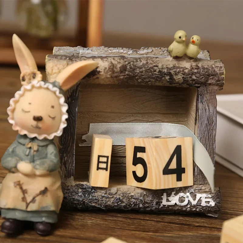 

Creative Portable Table Calendars For Living Room Calendar Crafts Decoration Miss/Mr. Rabbit Cartoon Resin+Wooden