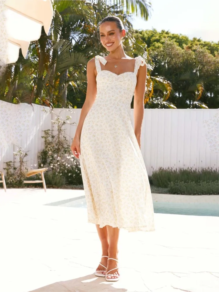 

Women's Comfortable, Sweet And Fresh Floral Casual Dress Summer New Printed Strap Mid-waist Sleeveless Vacation Dresses