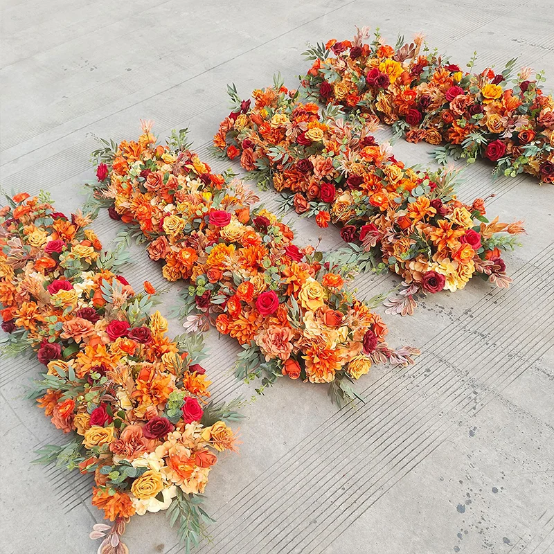 Künstliche Seidenrosen-Blumenarrangement in Herbstbraun, Blumenbogen für Hochzeiten, Tischläufer, Hängende Blumengirlande, Zeremoniendekoration – Detail 2