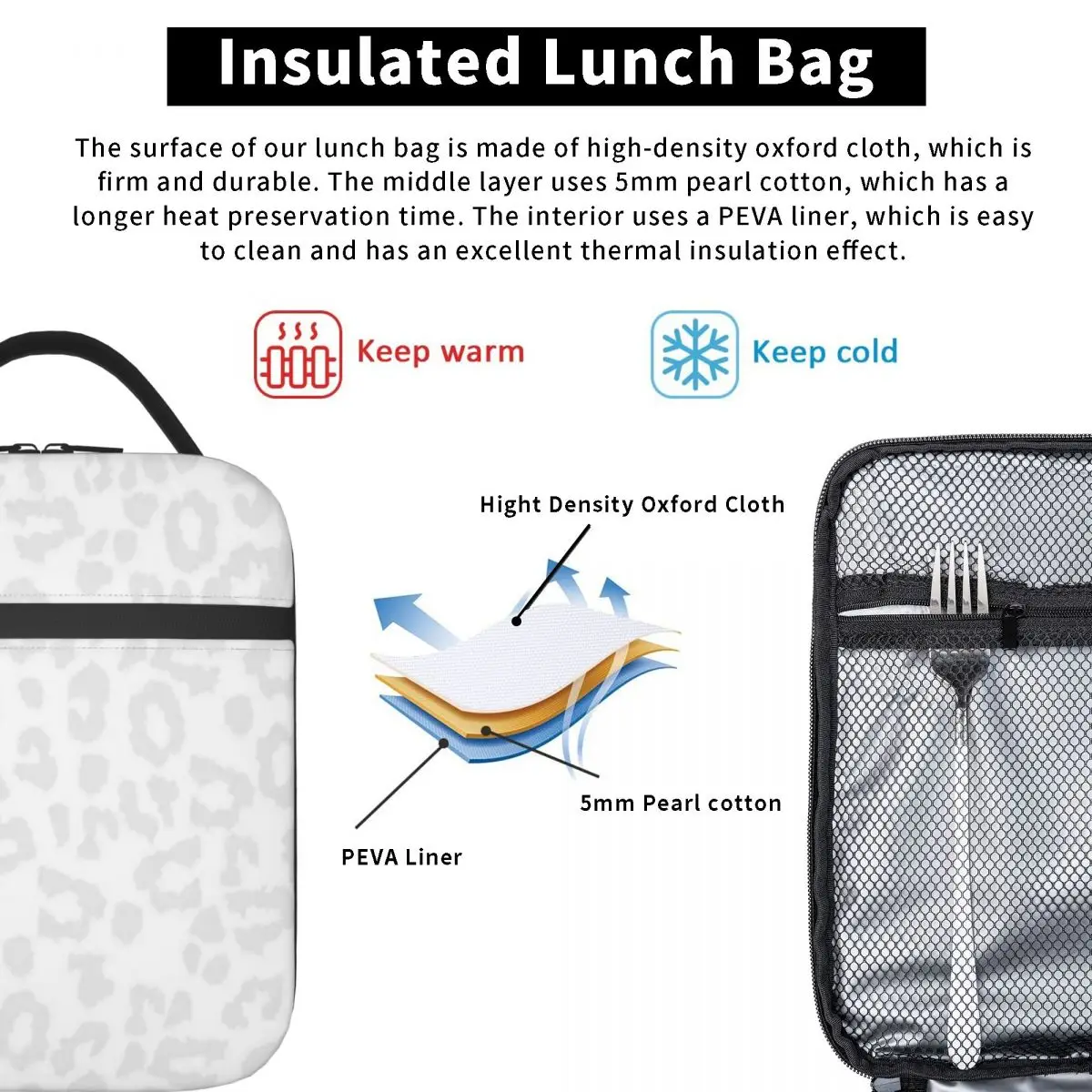 Light Leopard Pattern Insulated Lunch Bag for Women Children Portable Food Boxes Thermal Lunch Box Tote