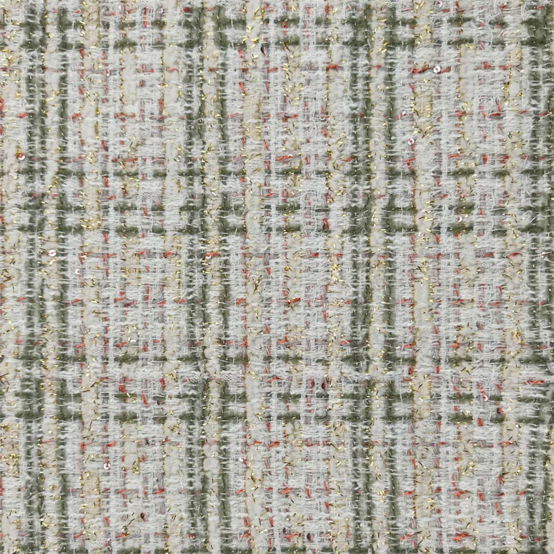 

Зелено-бежевая плетеная твидовая ткань с решетчатой пряжей для женщин, осенняя куртка, костюмы, пальто, сумка, материал для шитья своими руками