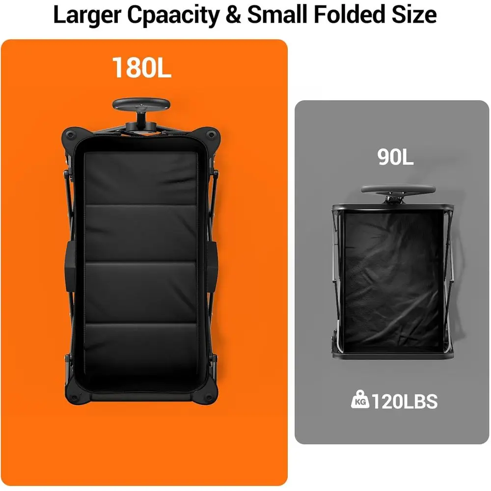 عربة قابلة للطي لجميع التضاريس بعجلات كبيرة للتخييم والشاطئ والبستنة والرياضة ونقل البقالة - شديدة التحمل، كربون بلا #3