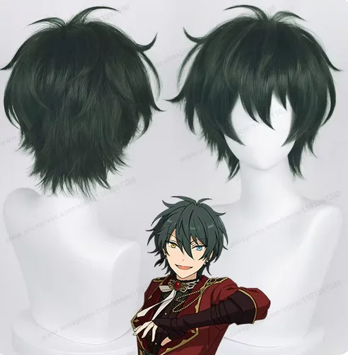 

Anime ES Mika Kagehira Cosplay Wig 30cm Dark Green Hair Kagehira Mika Wigs Heat Resistant Synthetic Hair