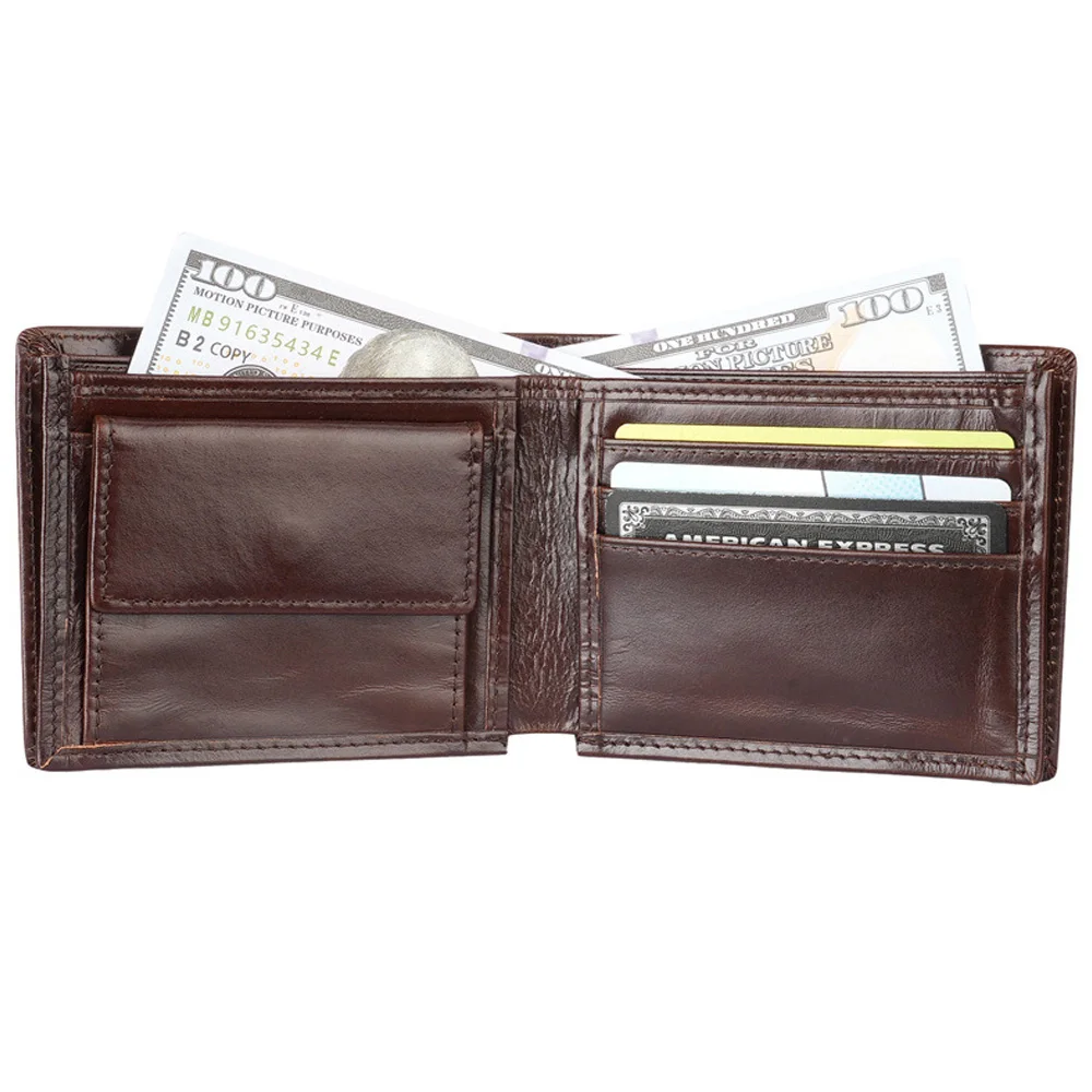

Cow Leather Mens Wallet with Coin Pocket First Layer Cowhide Leather Wallet for Men