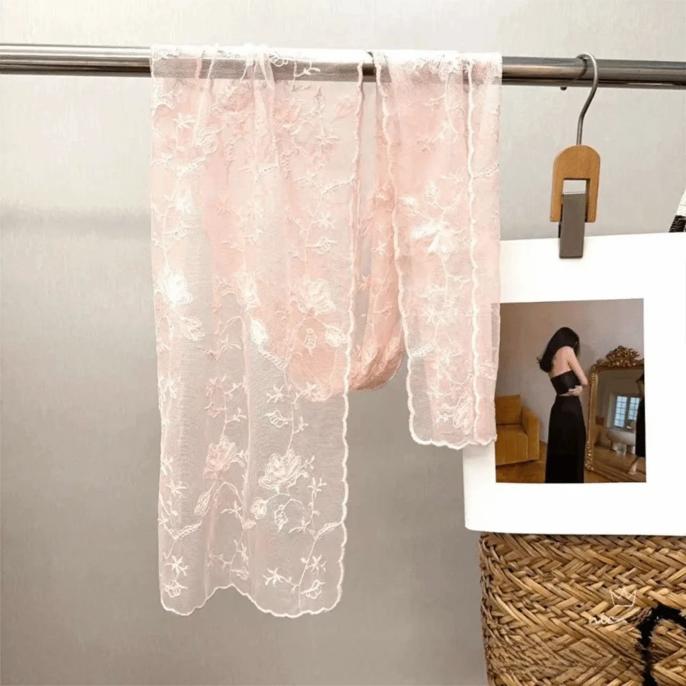 

Casual Retro Women's Lace Scarf Solid Color Long Sunscreen Shawl Embroidered Flower Korean Version Female Headscarf