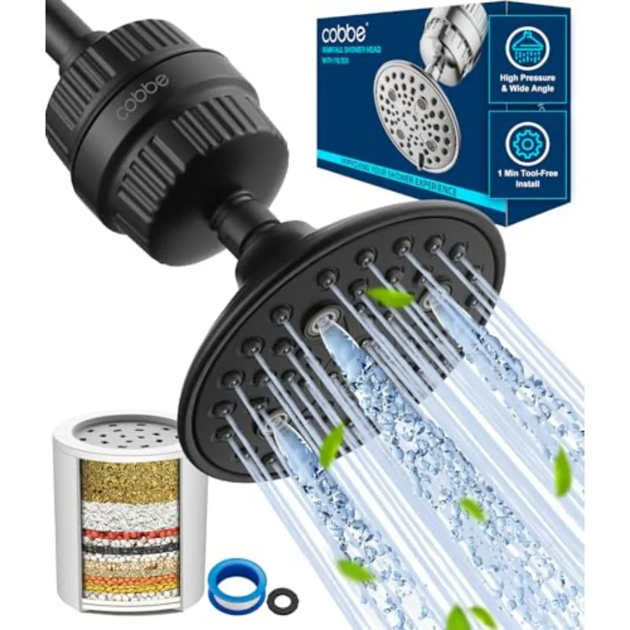

6-Setting High Pressure Filtered Shower Head Combo Detachable Rain Shower Head with 20 Stage Shower Head Filter for Hard Water