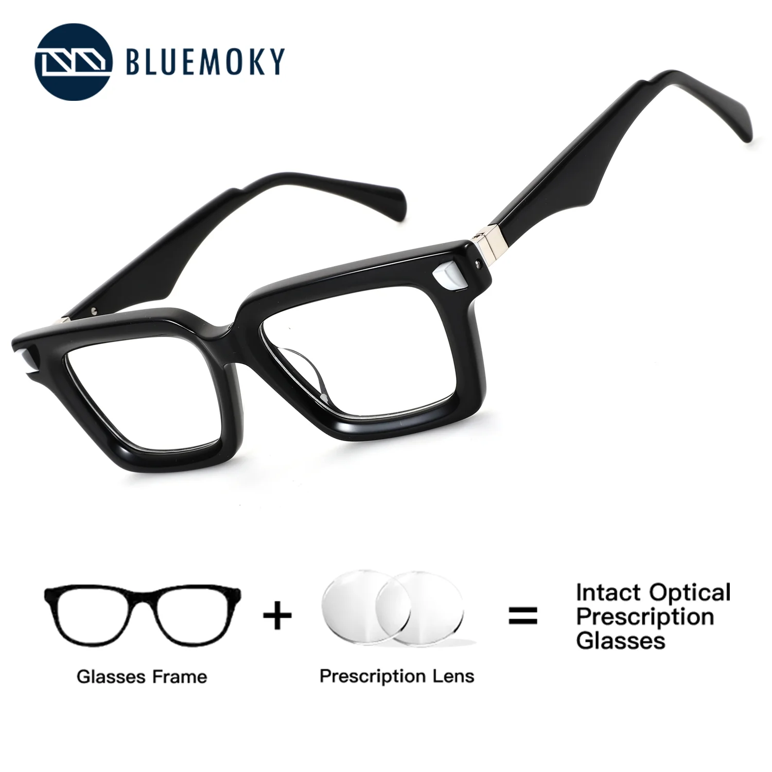 

BLUEMOKY (L Size) Acetate Square Prescription Eyeglasses Men Multifocal Photochromic Anti Blue Light Myopia Glasses for Man