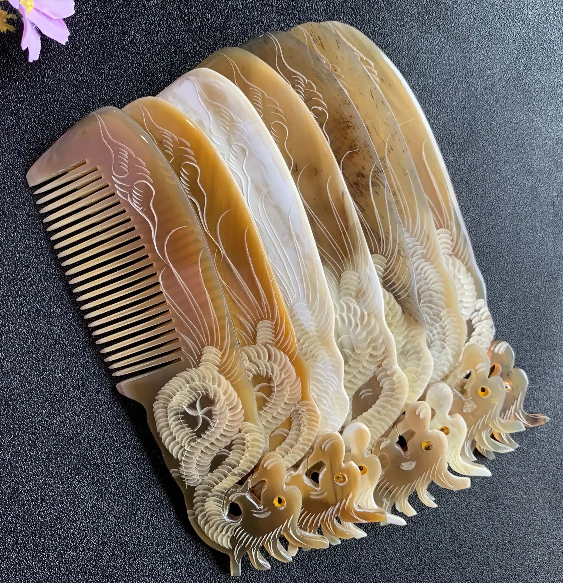 빗 Comb Horn Hair Beard Healthy Engraving Natural Curly Combs Pocket Scraping Women Fine Wide Static Smoothing Bone Scalp Anti