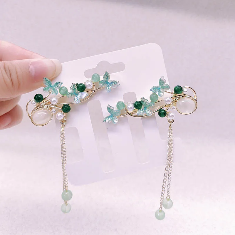 

Ancient-style hair accessory, female butterfly pearl tassel hair clip, super ethereal side clip and accessory
