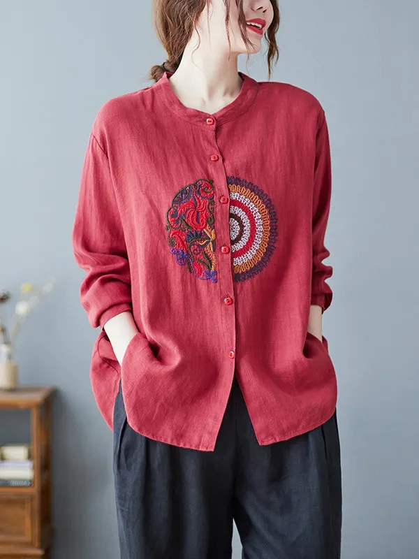 قميص نسائي كاجوال بأكمام طويلة مطرز، مقاس كبير، مناسب لفصل الربيع، تصميم نحيف ومتعدد الاستخدامات، فضفاض ومريح