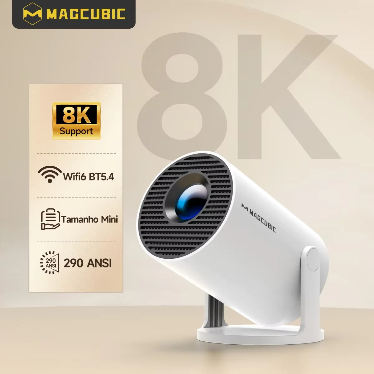 Magcubic Projektor 8K Android 14 HY300 Pro Wifi6 290ANSI Allwinner H726 BT5.4 1080P * 720P Outdoor Tragbare Projektoren