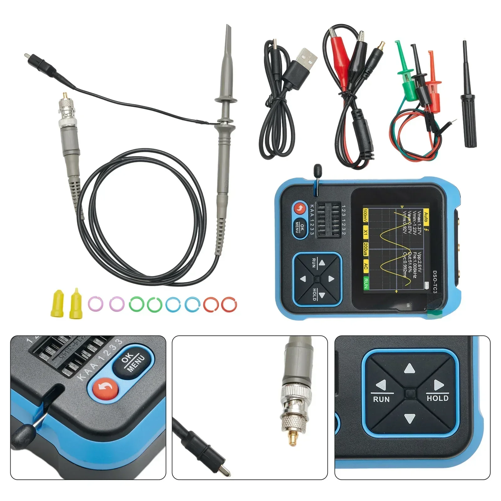 

DSO TC3 Portable 3 in 1 Digital Oscilloscope Transistor Tester Function Signal Generator with Long Battery Life