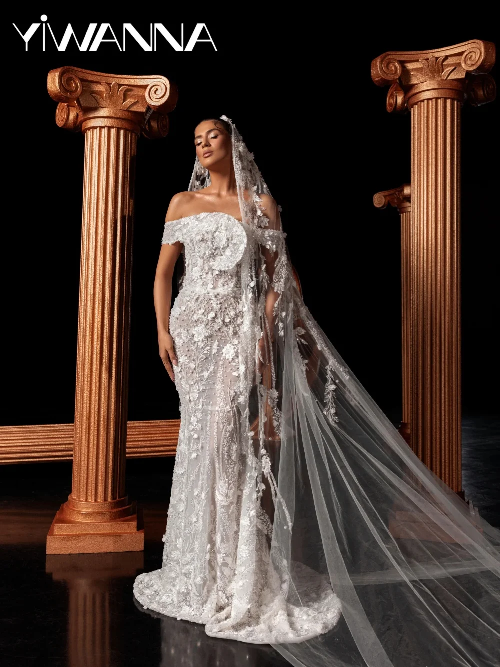 

Luxurious Floral Lace Embroidery Wedding Dress Off Shoulder Mermaid Long Bridal Gown Customized Illusion Dresses For Bride