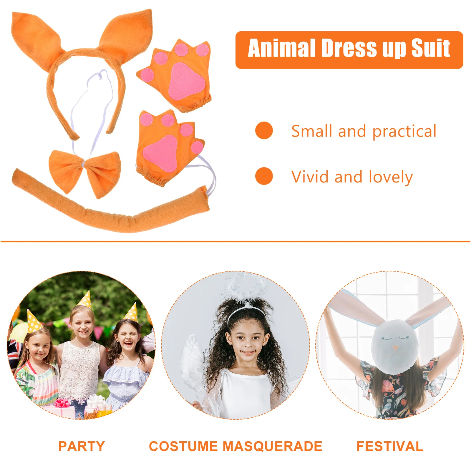 1 set kangoeroe-oorhoofdband zachte stof dierenkostuumkit strikje staarthandschoenen voor cosplay feest kinderen meisjes rollenspel