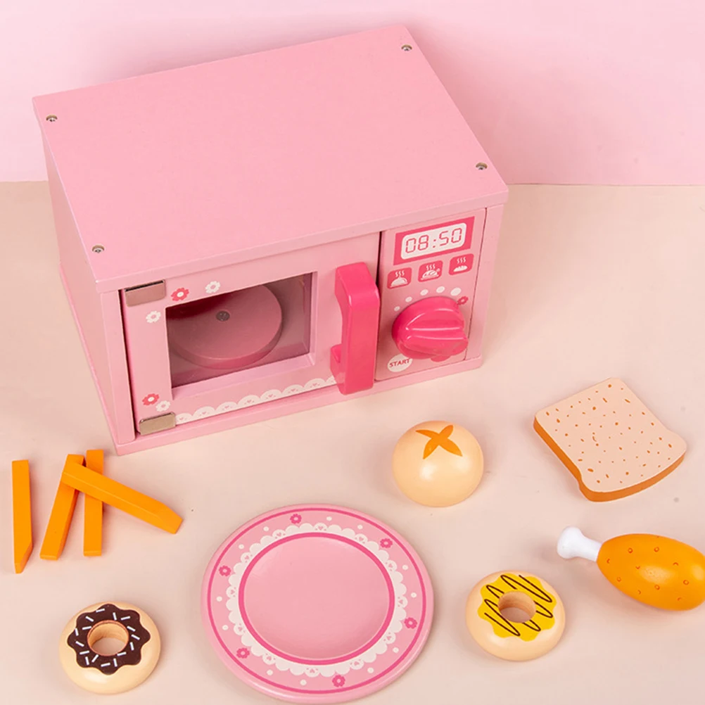 

1 set 1 Set Wear-Resistant Microwave For Kids, Wooden Household Children With Rounded Edges, Interactive Learning Play Microwave