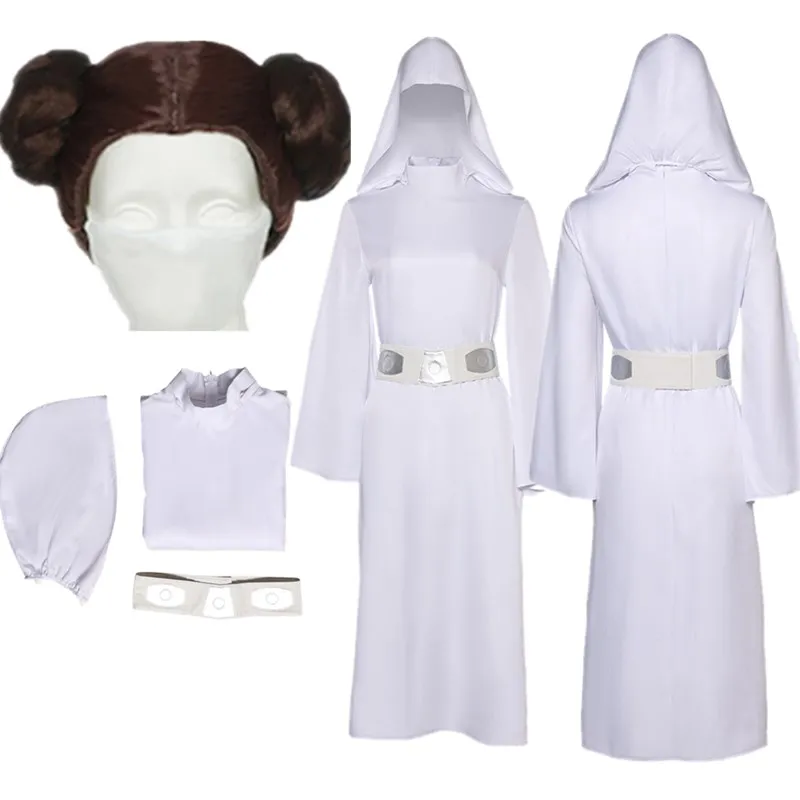 Leia Cosplay Cloak Costume Adult Women Princess Dress Fantasia Robe Belt Wig Outfits Halloween Carnival Party Suit