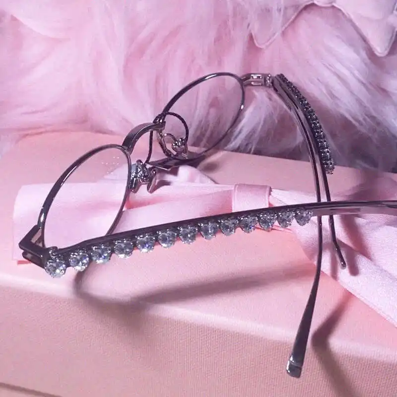 

NIGO LP Women's Trendy Silver Metal Eyeglasses Fashion Diamonds Nearsighted Glasses #nigo61248