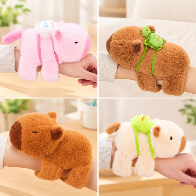 Cute Capybara Plush Wrist Strap Toy Slap Snap Wrap Wristband Bracelet Stuffed Animal Capybara Doll Snap Band Hand Ring Deco Gift