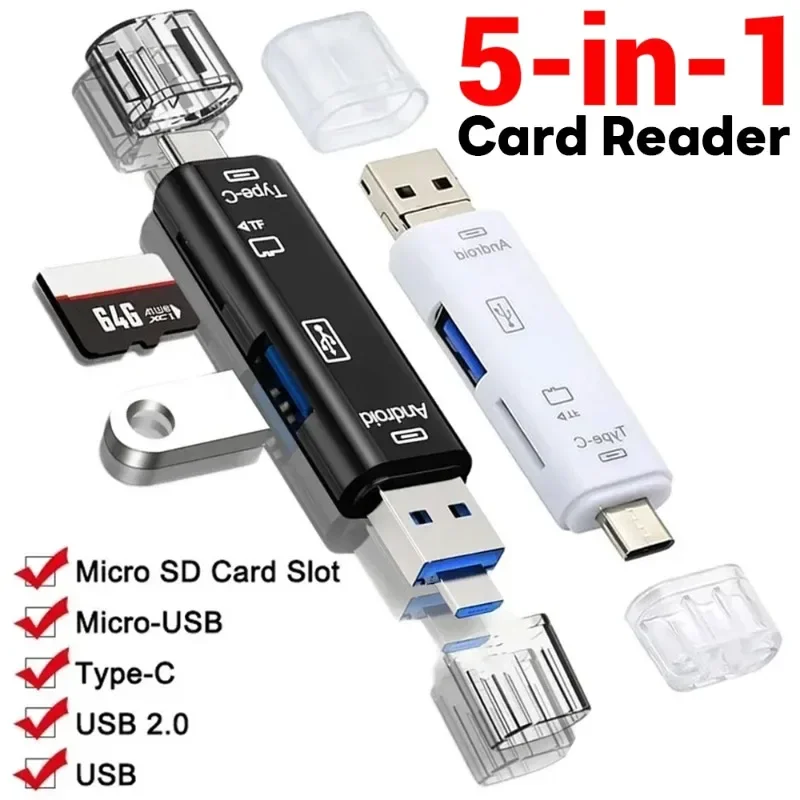 5 In 1 Multifunction OTG Micro Reader Flash Drive Smart Memory Card Reader Type C Cardreader USB 2.0 for USB Micro SD Adapte