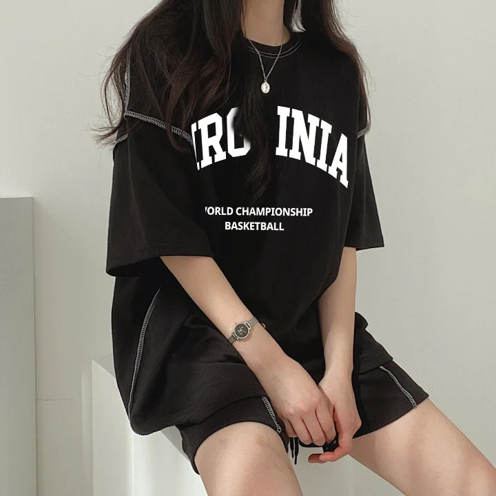 Women Clothing Sports Wear 2024 Outfits Summer New Cotton Two Piece Set Casual Short Sleeved T-shirt And Wide Leg Shorts Suit