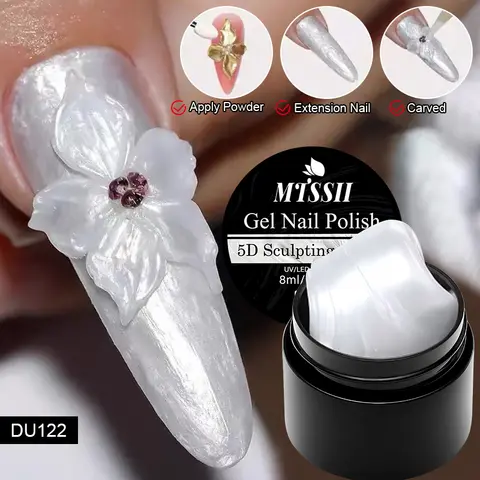 8ml Pearl White 5D Sculpting Gel for Nail Polish Non-Sticky Hand Shaping Carving Flower LED Nail Art Molding Drawing DIY Nail