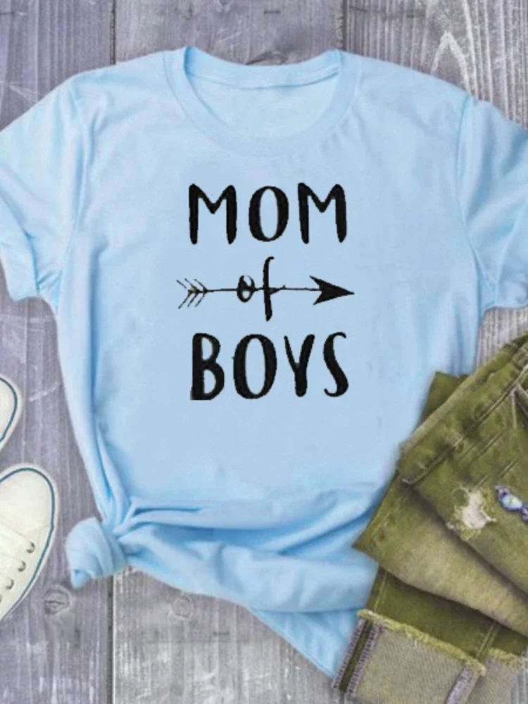 MOM OF BOYS Letter Print T Shirt Women Short Sleeve O Neck Loose Tshirt Ladies Summer Women Tee Shirt Tops Camisetas Mujer