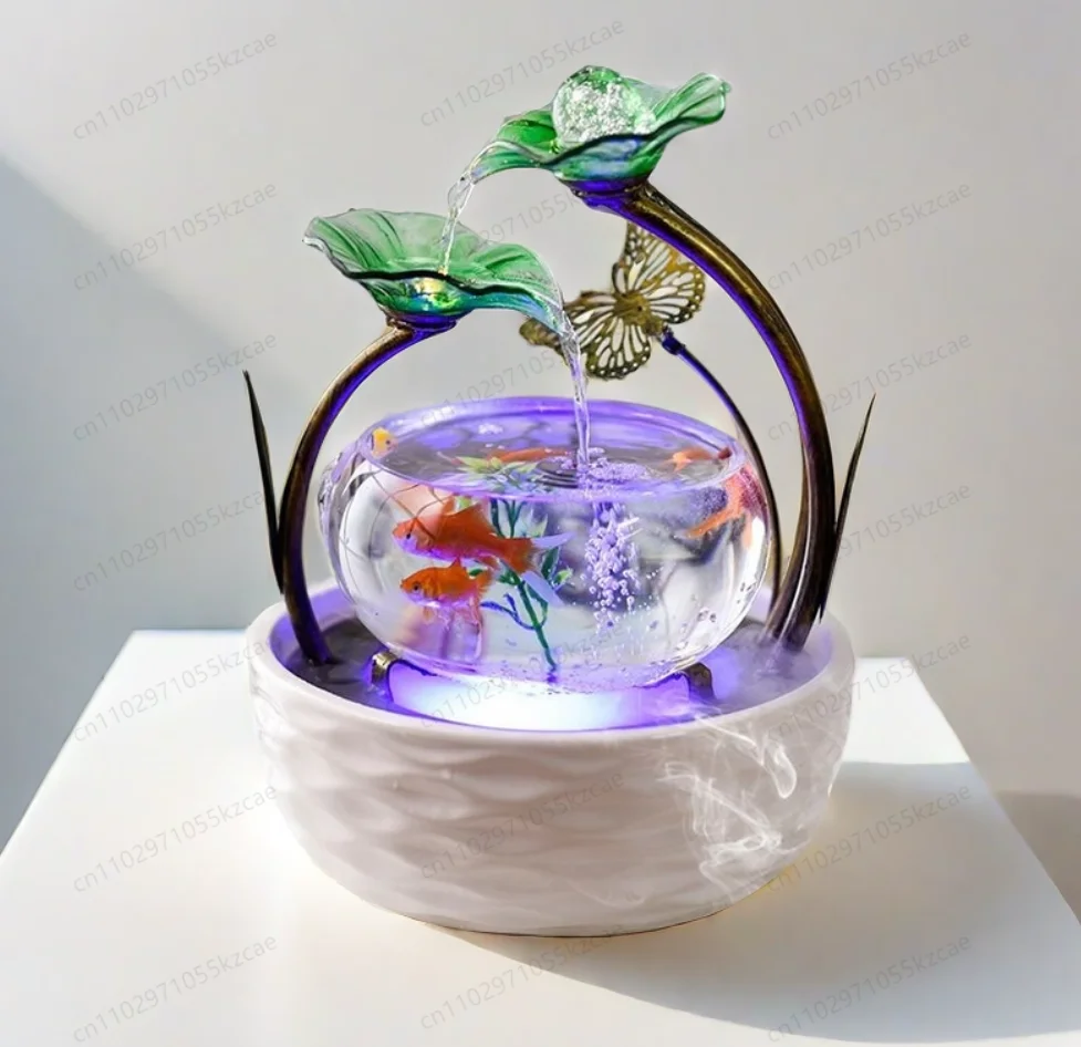 

Стеклянный керамический фонтан для воды, домашний настольный декоративный фэн-шуй, водопад, садовые украшения, стеклянный аквариум