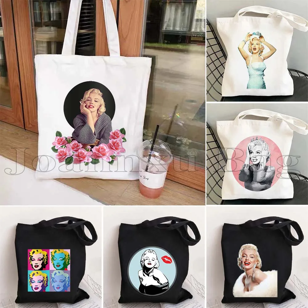 Vintage Marilyn Monroe Poster Portrait Pop Art Women's Canvas Shoulder Tote Bag Large Capacity Cotton Shopping Casual Handbag