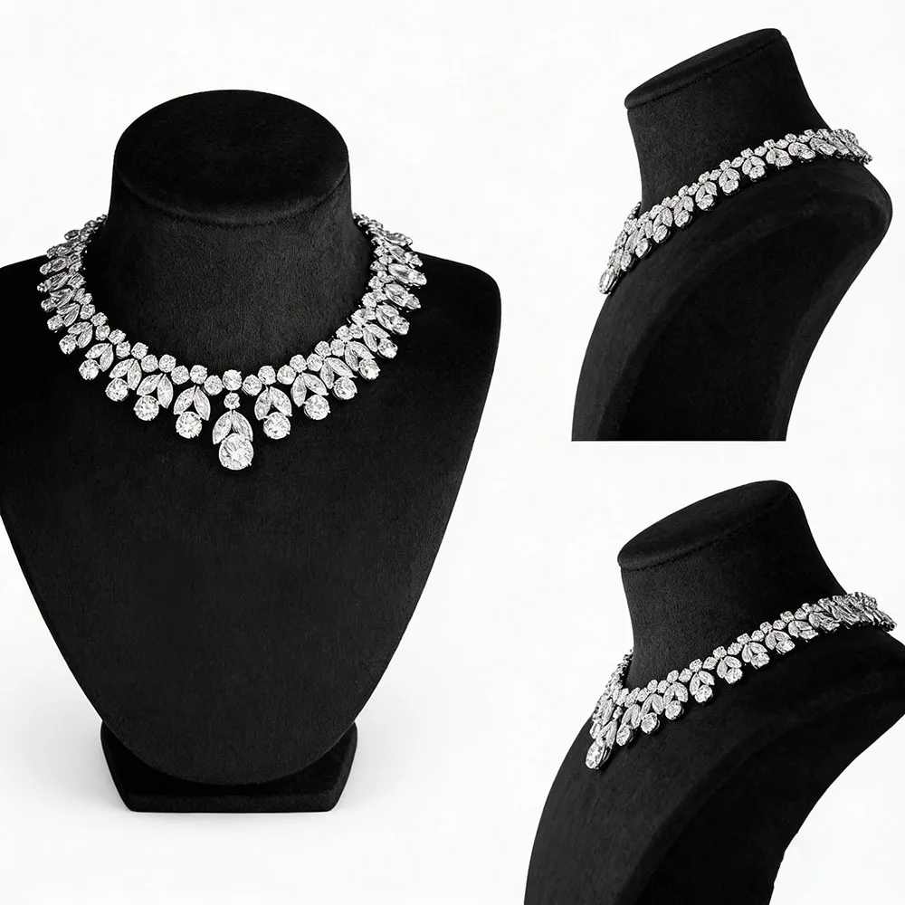 Collar de Diamantes Moissanite con Corte Marquesa Personalizado - Oro Blanco, Plata de Ley 925, Cadena de Diamantes, Joyería Fina para Mujer