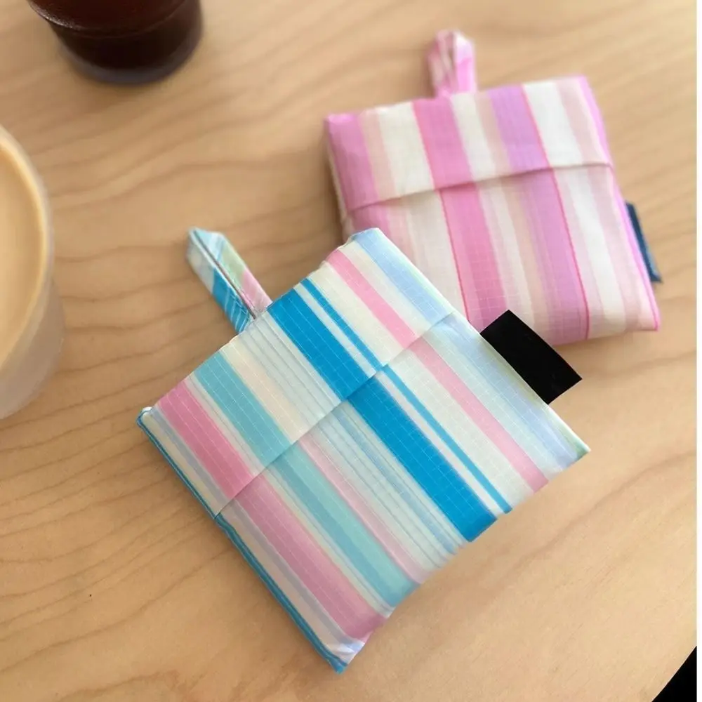Creative Striped Shopping Bag Eco-friendly Foldable Shoulder Bag Large Capacity Reusable Packaging Bag