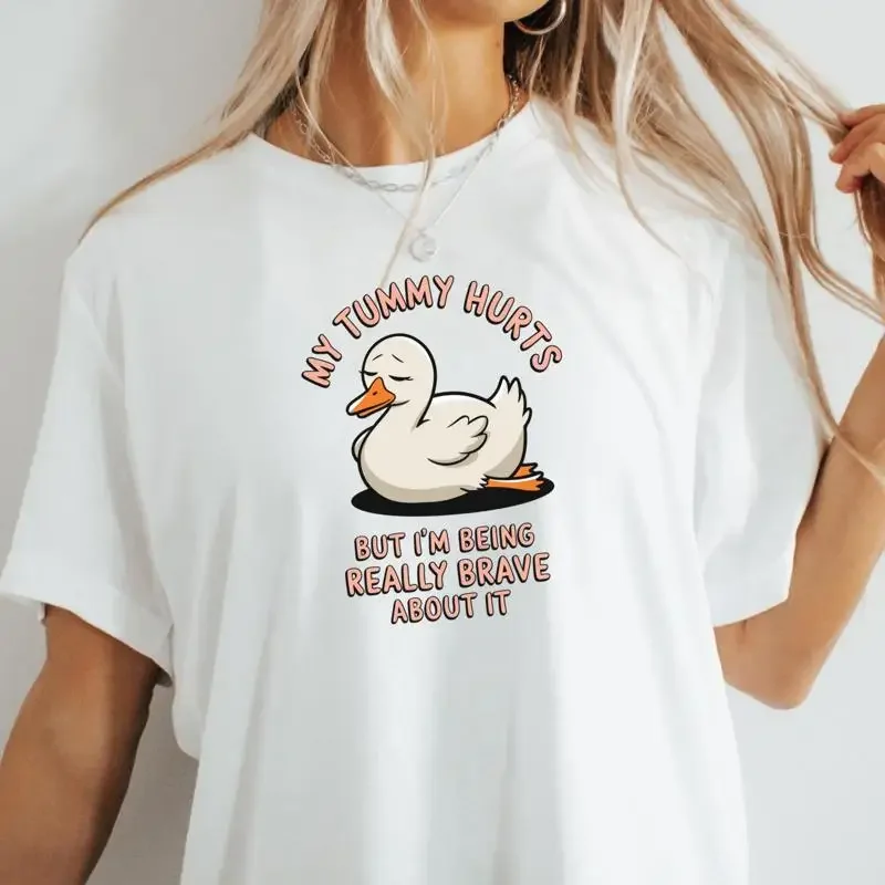 Funny Chronic Illness T Shirt My Tummy Hurts But I'm Being Brave Cute Goose Spoonie Awareness IBS Endo Invisible