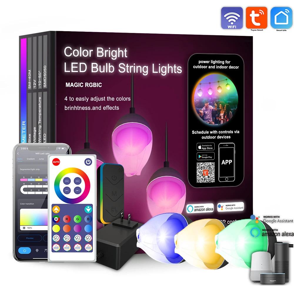 Tira de luces LED con Control de sonido, iluminación RGB para exteriores, música colorida, 7 colores