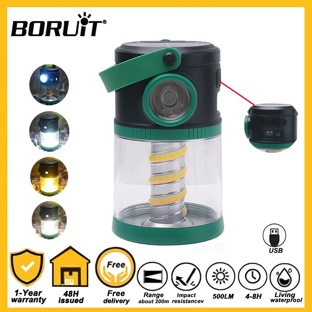 BORUiT Solar Camping Horse Lights LED Solar USB Rechargeable Digital Display Power 5 Lighting Modes Portable Flashlight Lantern