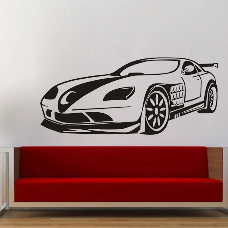 Wall Sticker Black Line Racing Sports Car Silhouette Vinyl Decal Self Adhesive Mural For Boy Bedroom Garage Man Cave Wall Decor