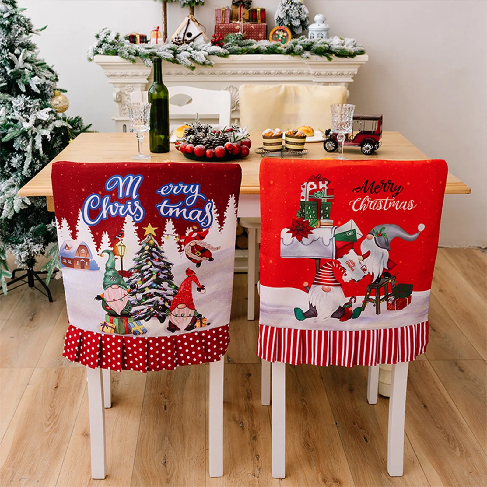 Noel Santa Claus Christmas Non-woven Dinner Table Red Hat Chair Back Covers Xmas Christmas Decorations for Home New Year 2023