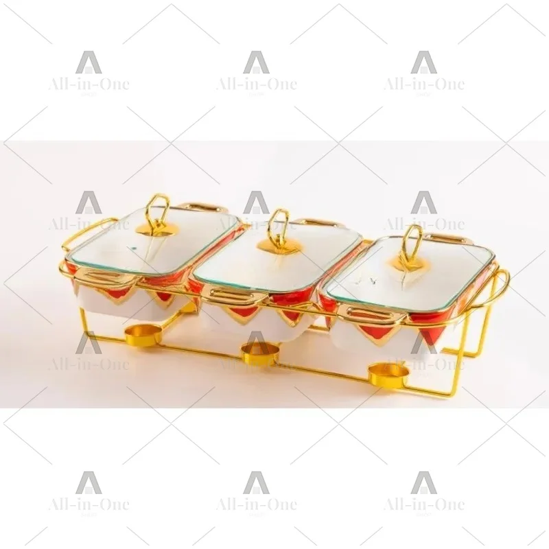 Suitable for , Tableware, Heated Soup Pot, Dry PotThree-grid Binaural Ceramic Baking Pan, Household