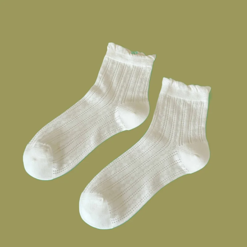 Chaussettes mi-tube en maille creuse fine pour femmes, chaussettes en dentelle désossée, style collège, document solide, été, nouveau, 3/6, 2024 paires