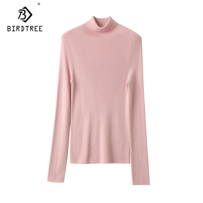 

Birdtree, 18 г 100% овечья шерсть, пуловер для женщин, машинная стирка, эластичный, водолазка свитер, 2024 Осень Зима Топ T49418QM
