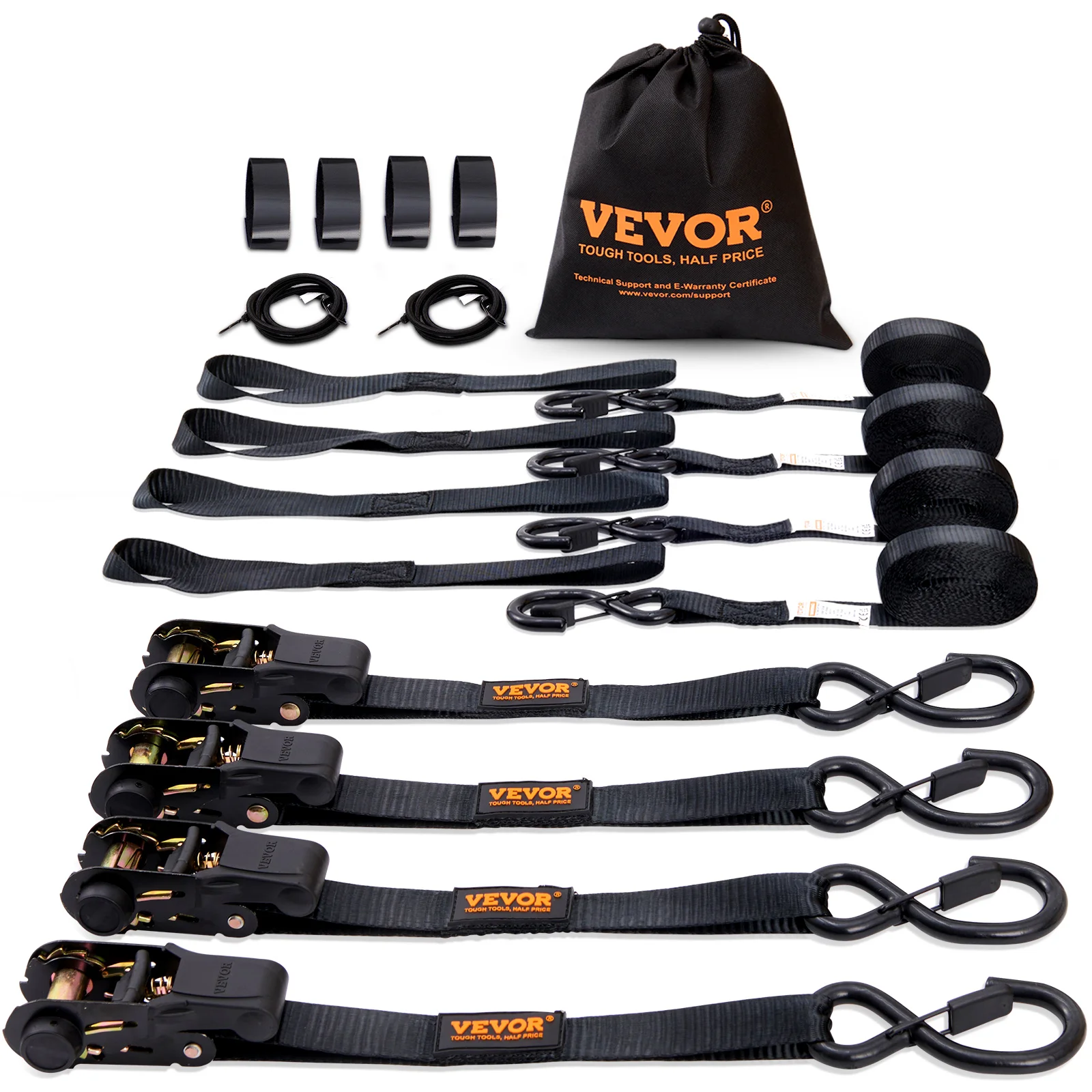 VEVOR 4PK Ratchet Tie Down Straps  2200 lb Max Break Strength, for Moving Securing Cargo Appliances Lawn Equipment Motorcycle