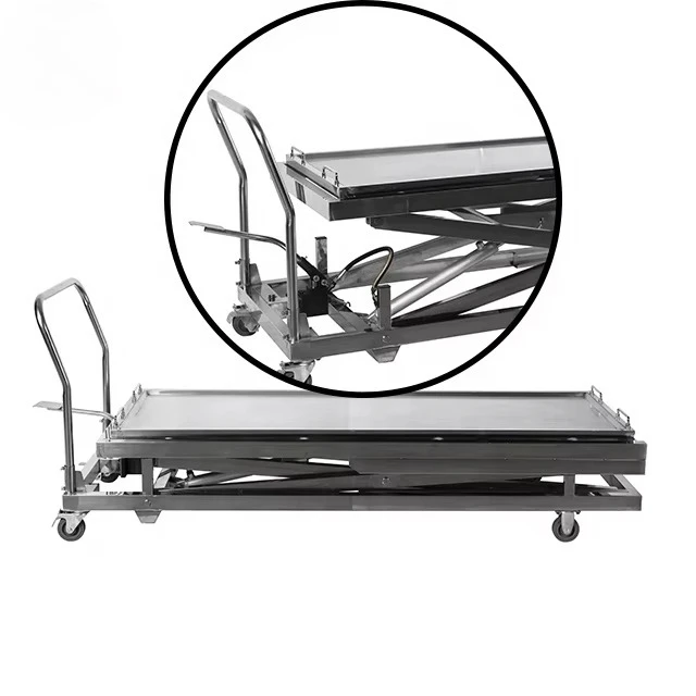High Quality Stainless Steel Hydraulic Corpse Lift Trolley for Funeral Services Pressure Lift Corpse Handling Equipment