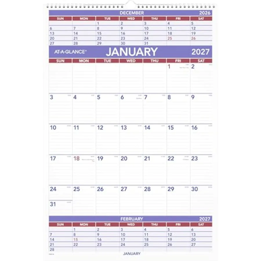 

Настенный календарь на 2027 год, 15,5 x 22,75 дюйма, планировщик на 3 месяца, PM62827