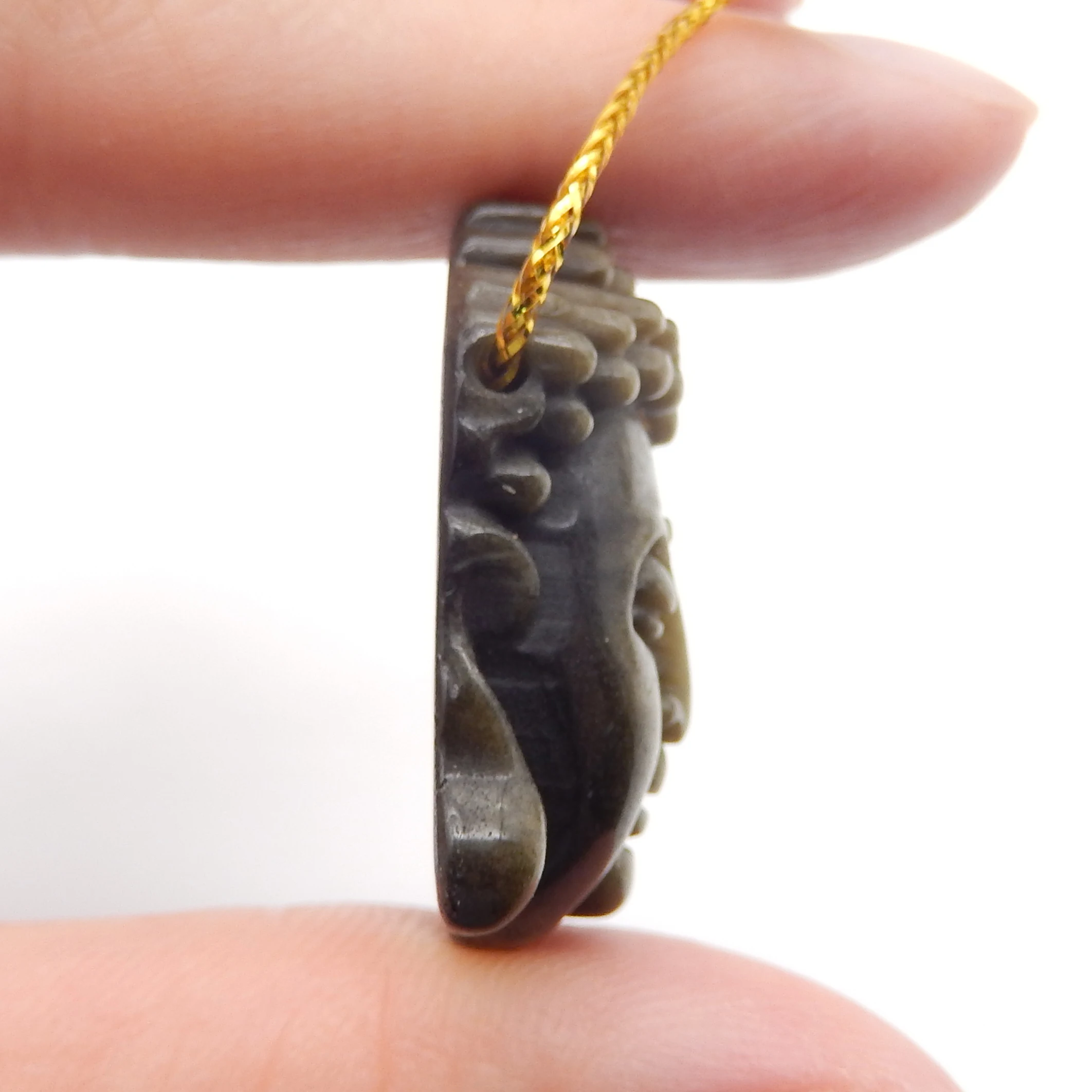 Natural Gold Obsidian Hand Carved Buddha Head Pendant Bead,Semiprecious Fashion Jewelry Necklace Accessories