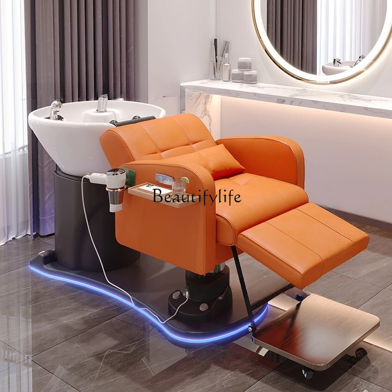 01-High-end barber shop electric shampoo bed semi-full lying shampoo and cutting integrated flush bed
