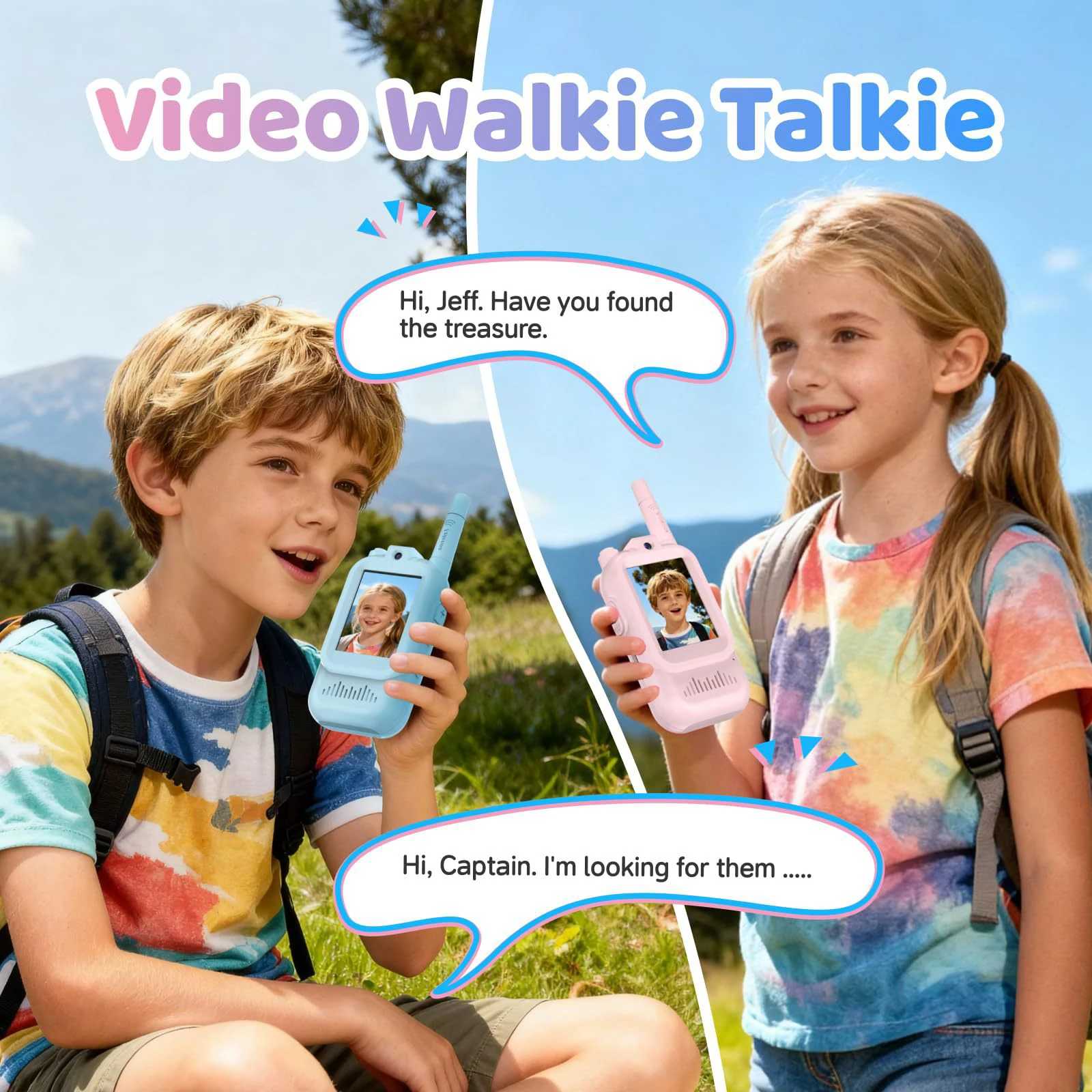 2PCS Video Walkie Talkies für Kinder Wiederaufladbare Walkie Talkies Spielzeug Lustige Video Intercom für Indoor Camping Reisen Geburtstag Geschenk