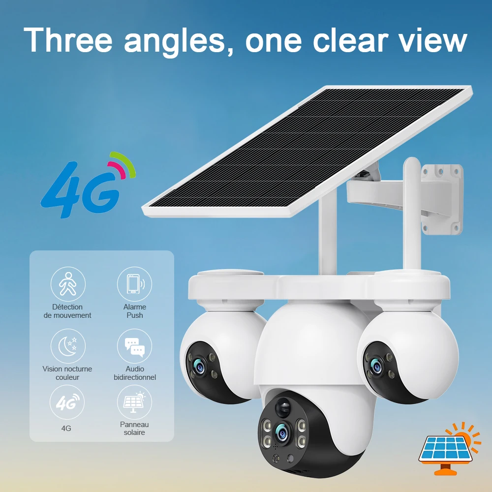 V380Pro Telecamera solare 4G Sim Card 12MP Outdoor 3 lenti 3 schermi PIR Rilevamento umano Telecamere IP di rete Visione notturna CCTV Sicurezza Pro