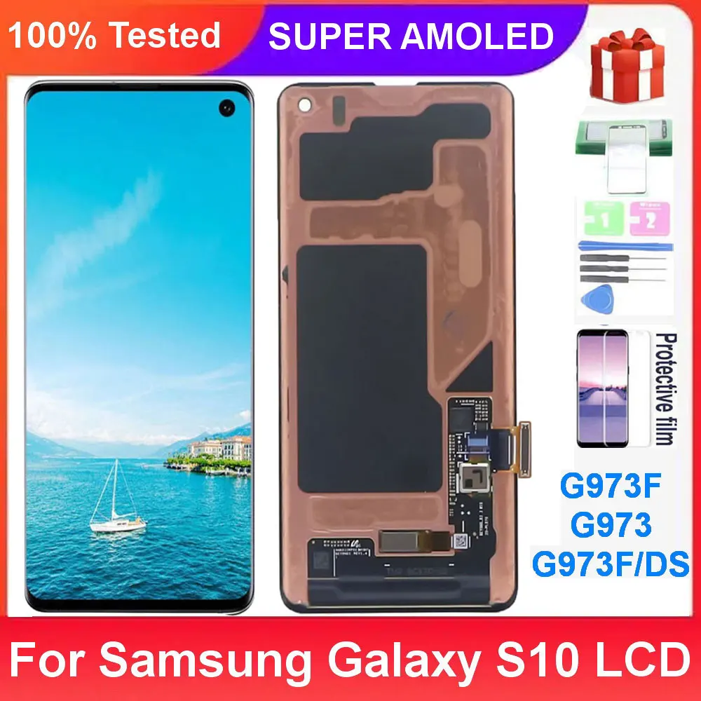 Super AMOLED For Samsung Galaxy S10 G973F G973U G973 LCD Screen Display Touch Screen Digitizer With defects screen 100% testing